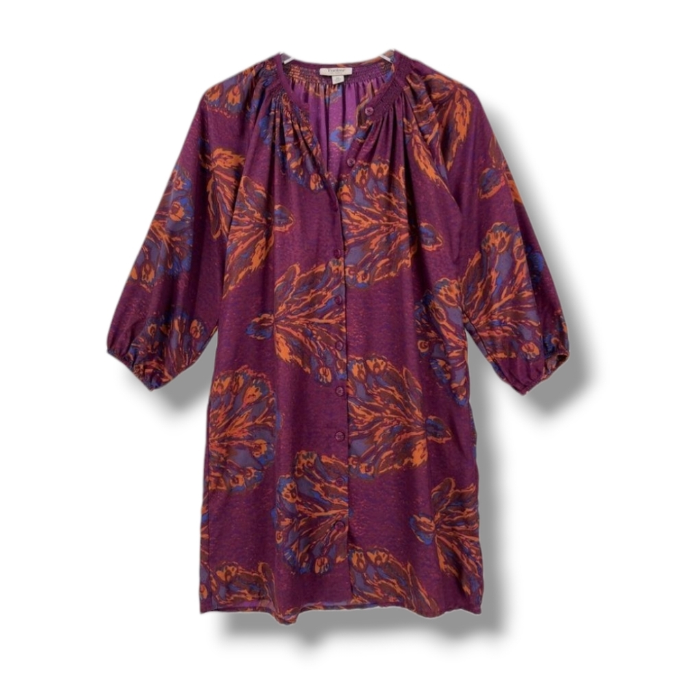 📌3for$10 TUCKER For Target Purple Floral Print 3/4 Sleeve Button Front Dress